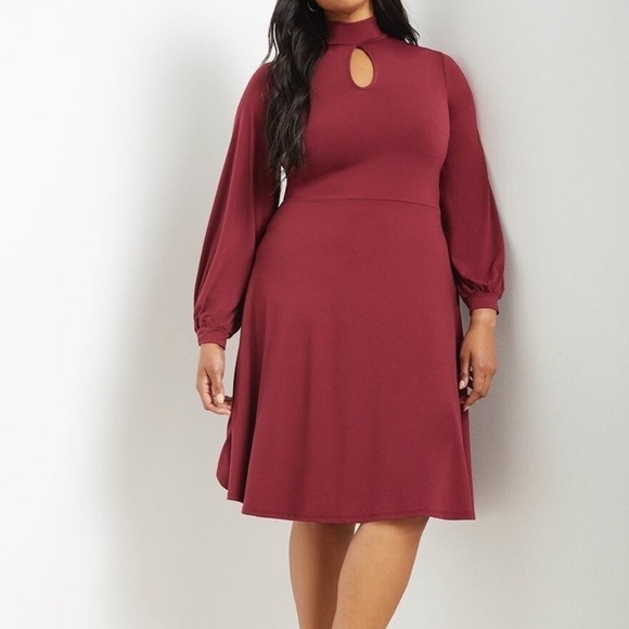 Eloquii Women’s Midi Dress Keyhole Halter Style in Wine/Burgundy size 16 - Picture 1 of 13